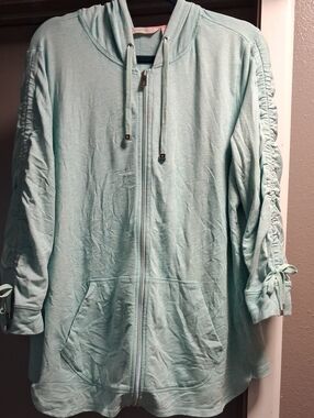 Isaac Mizrahi Light Aqua Zip-Up Hoodie